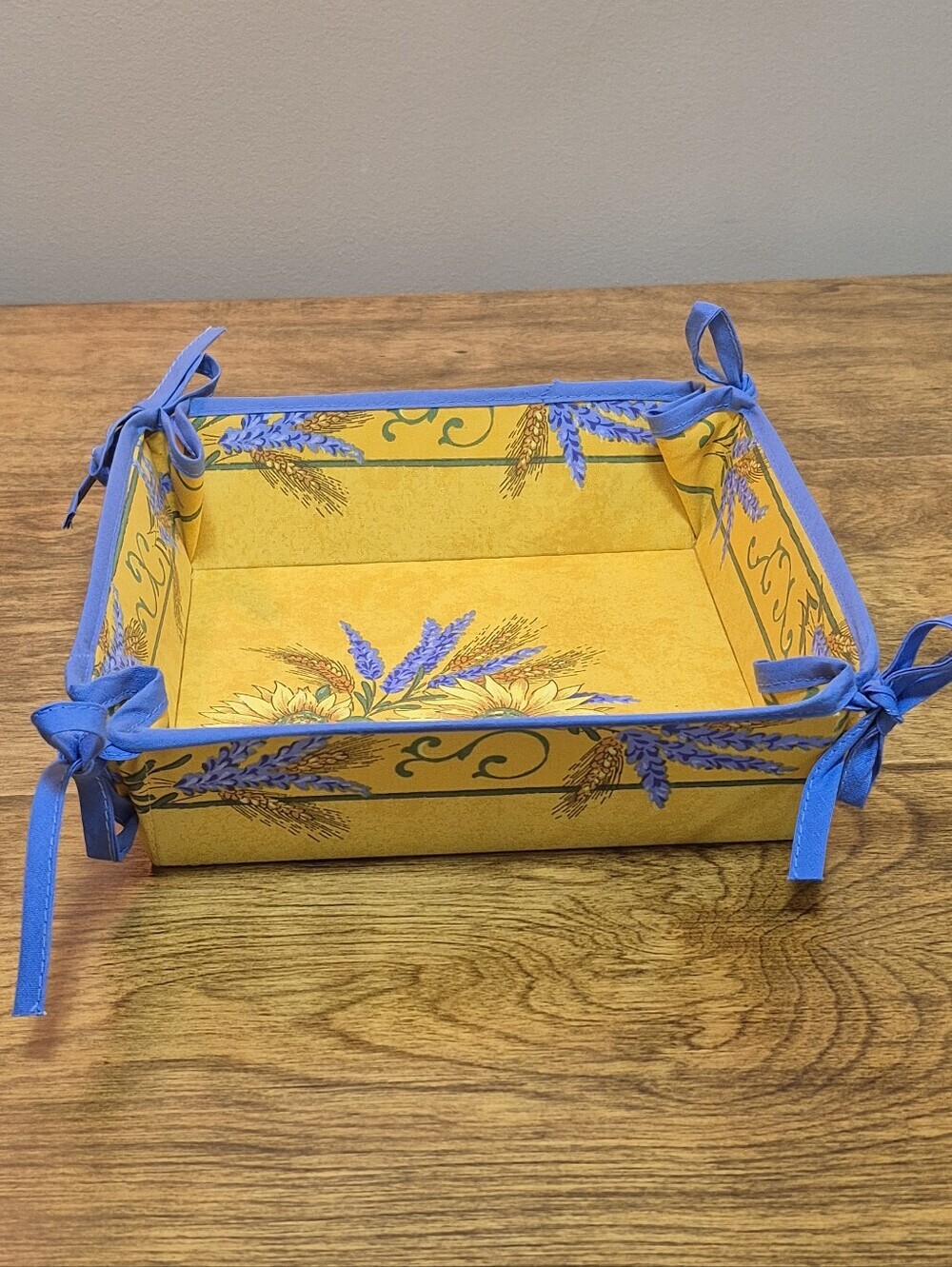 FRENCH PROVENCAL Style Bright Sunflower & Lavender Print Bread Basket Catch All